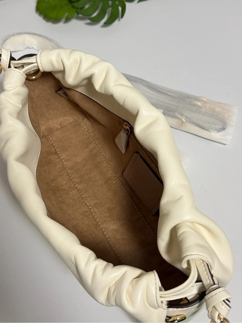 COACH Cream Pouch Shoulder Bag with Gold Logo